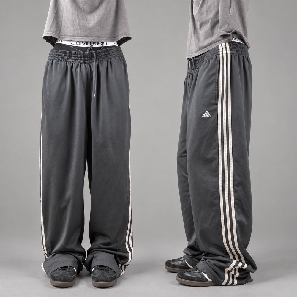 Vintage Baggy Adidas Vintage Grey Baggy Wide Leg Pants Y2K XL Mens Sweatpants